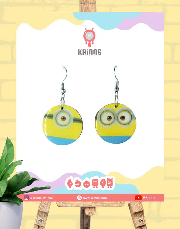 Cute Double Sided Mismatched Minion Earrings - Pinewood and Resin Earrings