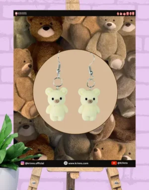Cute Cream Teddy Bear Earrings