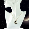 Black Half Moon With White Gypsy Flowers Resin Pendant Necklace