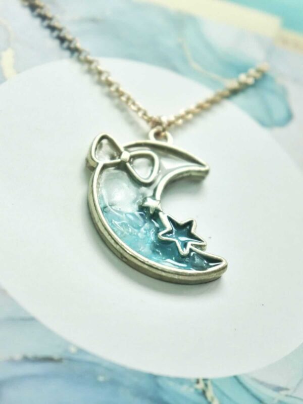 Blue Moon With Bow Resin Pendant Necklace (2)