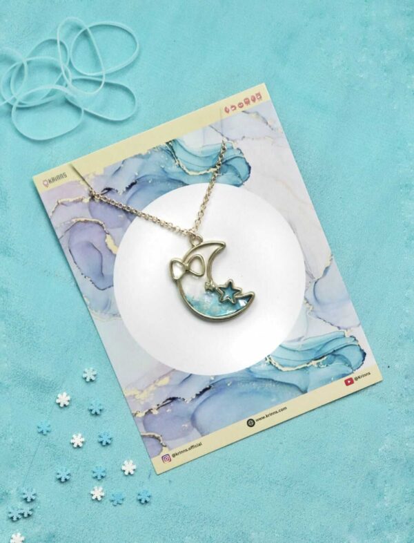Blue Moon With Bow Resin Pendant Necklace