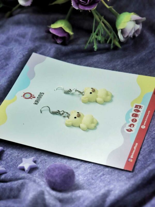Cute Cream Teddy Bear Earrings (3)
