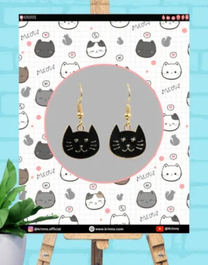 Black Cat Face Charm Earrings